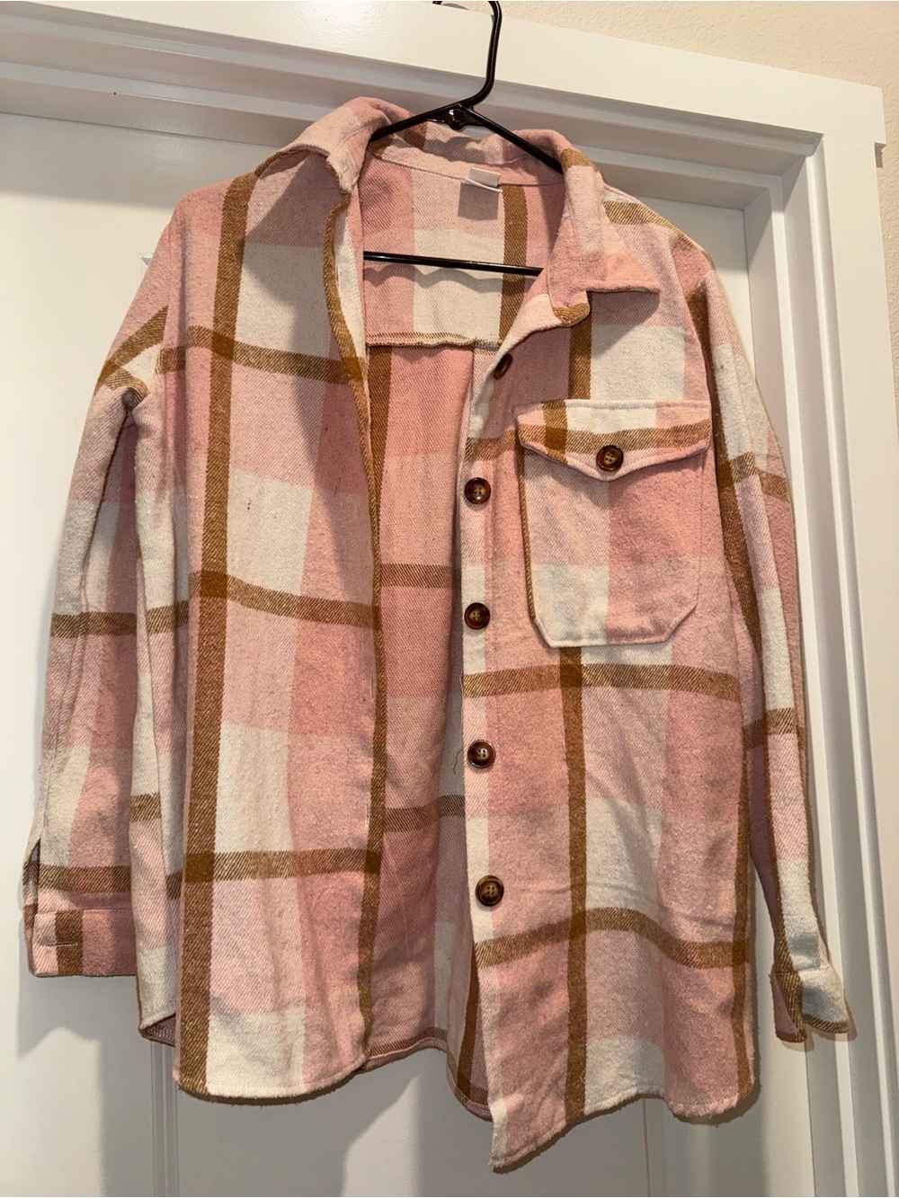 Women's Pink Plaid Button-Front Shacket
